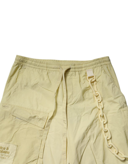 Yellow Nylon Cargo Chain Men Jogger Pants