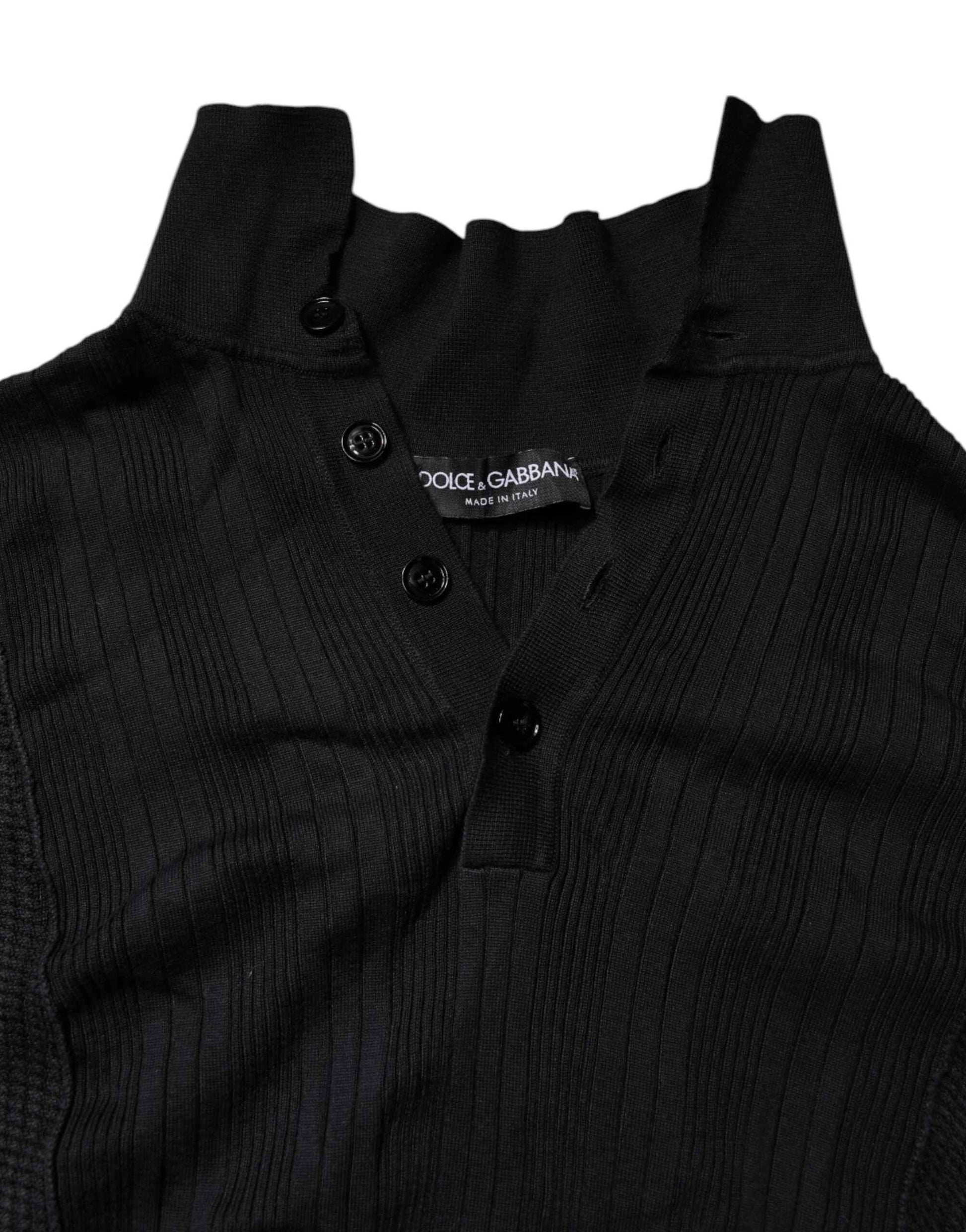 Black Heraldic Silk Buttoned Pullover Sweater