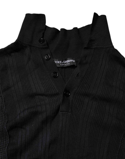 Black Heraldic Silk Buttoned Pullover Sweater