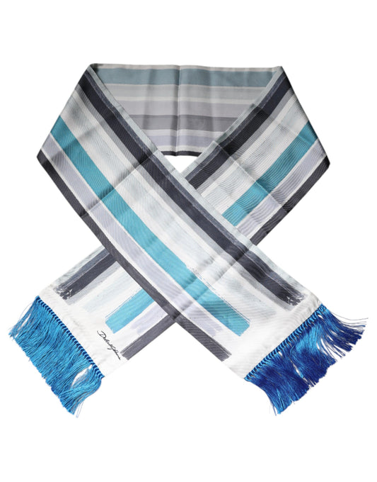 Multicolor Stripes Silk Fringes Neck Foulard Scarf
