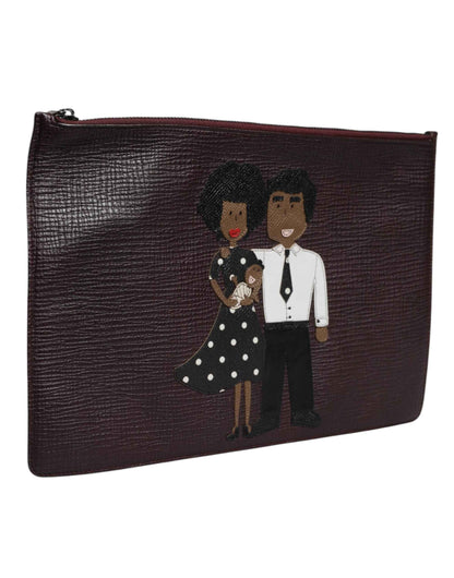 Brown Leather #DGFAMILY Embellished Men Clutch Pouch Bag