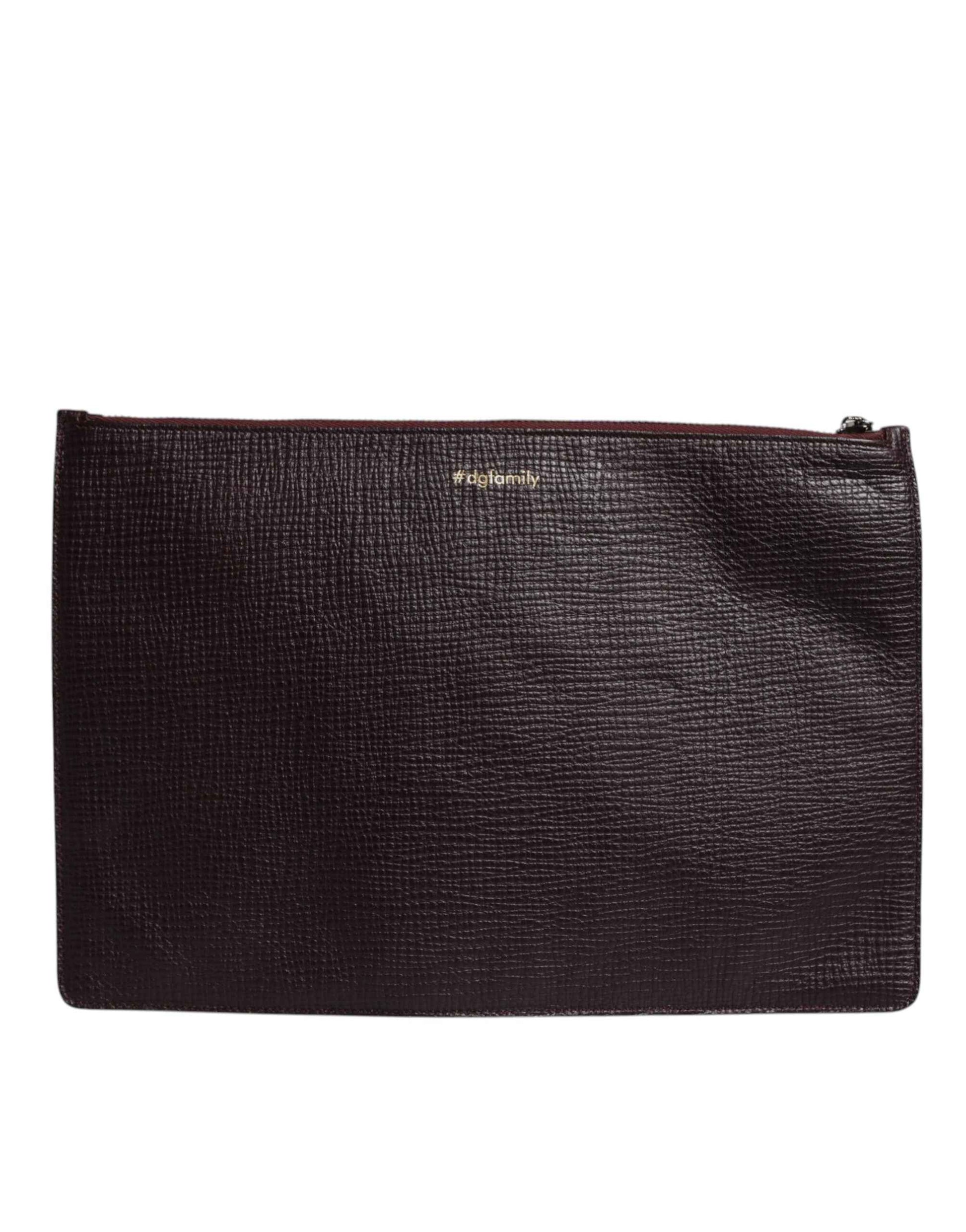 Brown Leather #DGFAMILY Embellished Men Clutch Pouch Bag