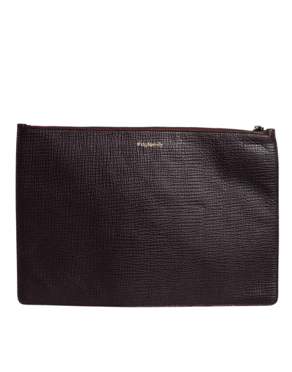 Brown Leather #DGFAMILY Embellished Men Clutch Pouch Bag