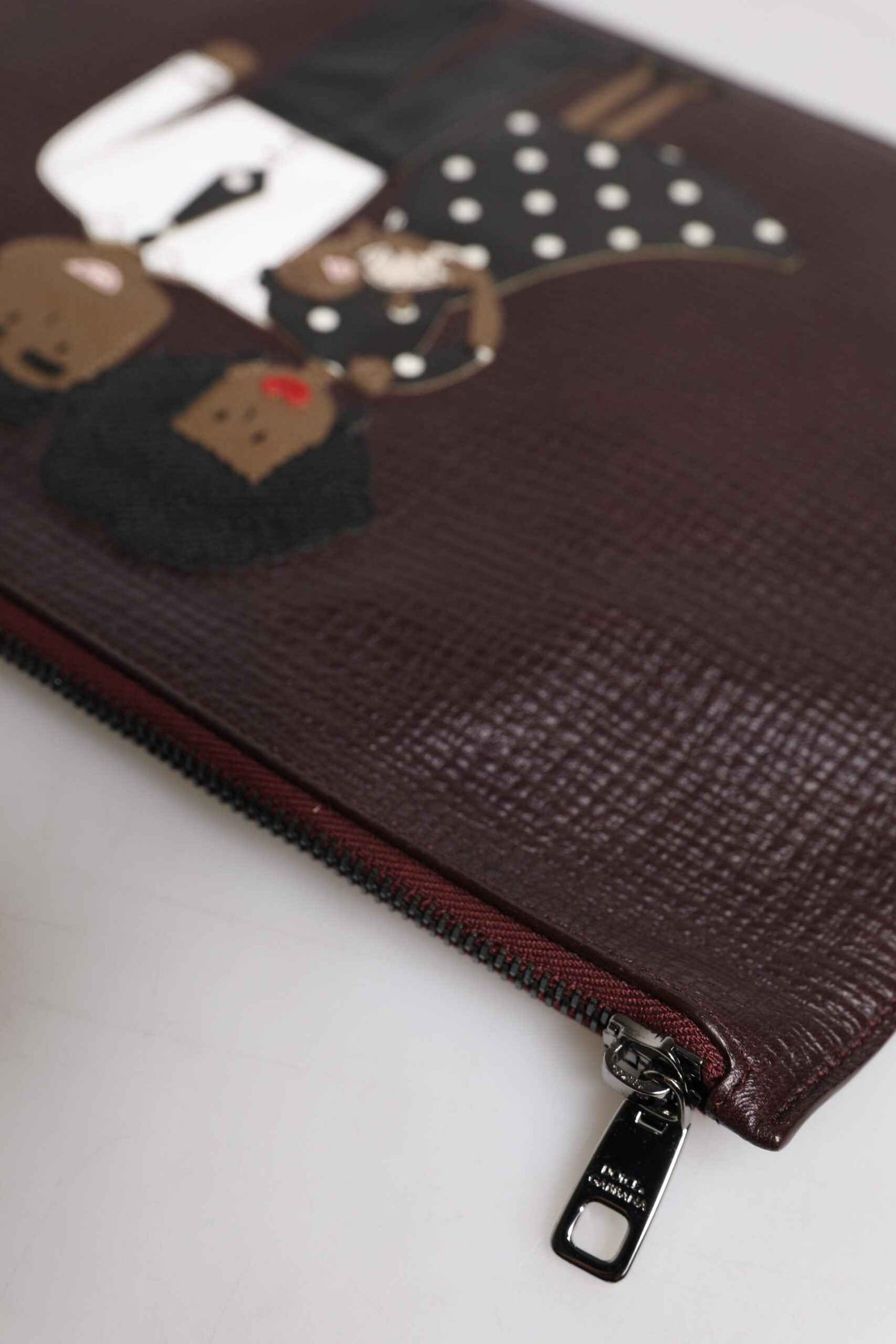 Brown Leather #DGFAMILY Embellished Men Clutch Pouch Bag