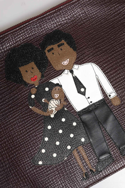 Brown Leather #DGFAMILY Embellished Men Clutch Pouch Bag