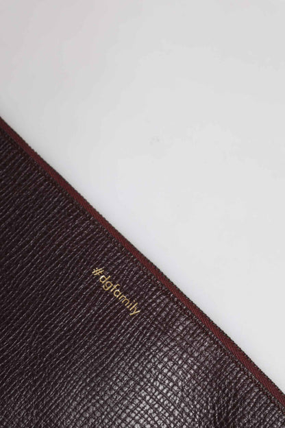 Brown Leather #DGFAMILY Embellished Men Clutch Pouch Bag