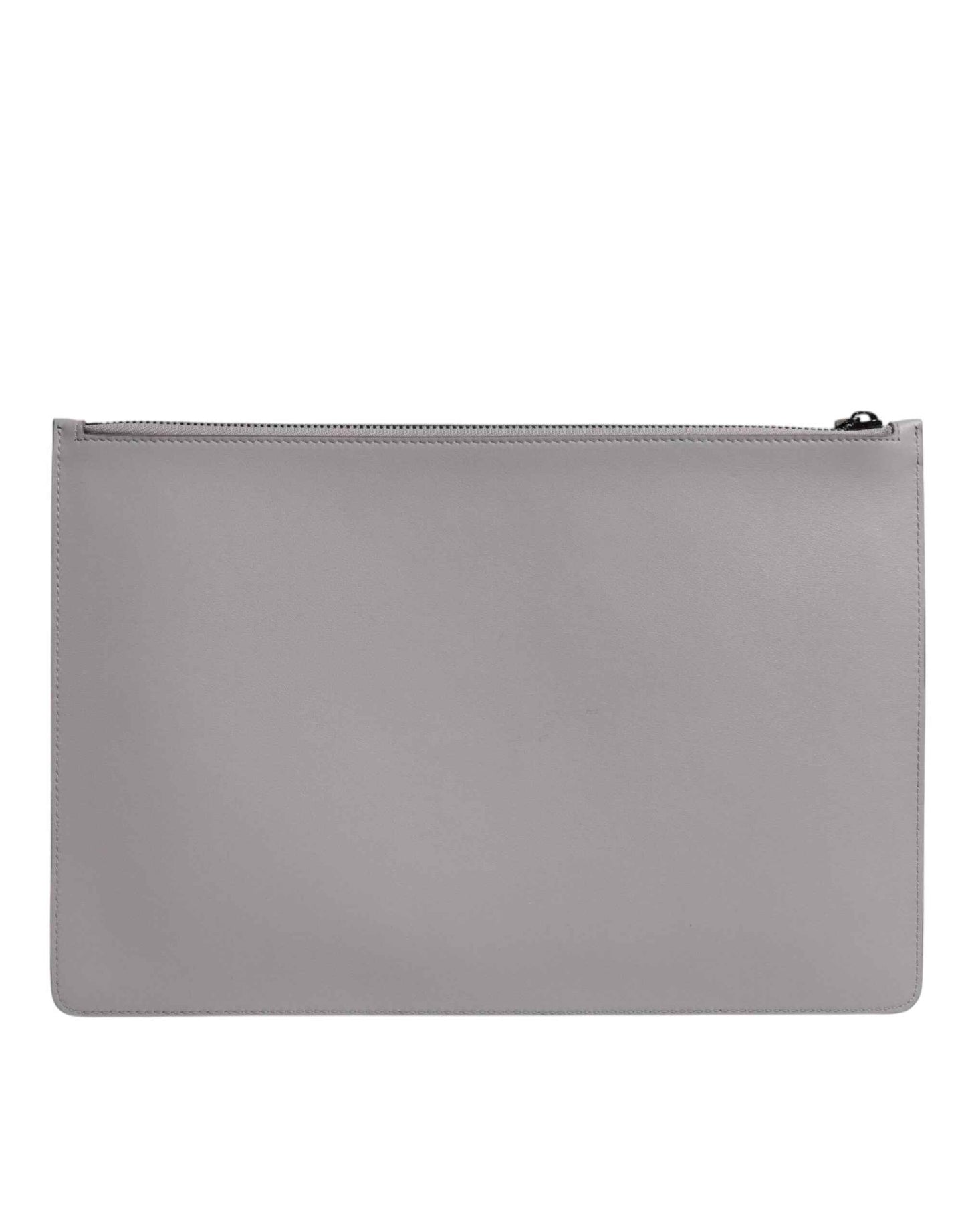 Gray Solid Leather DG Logo Men Clutch Zip Pouch Bag