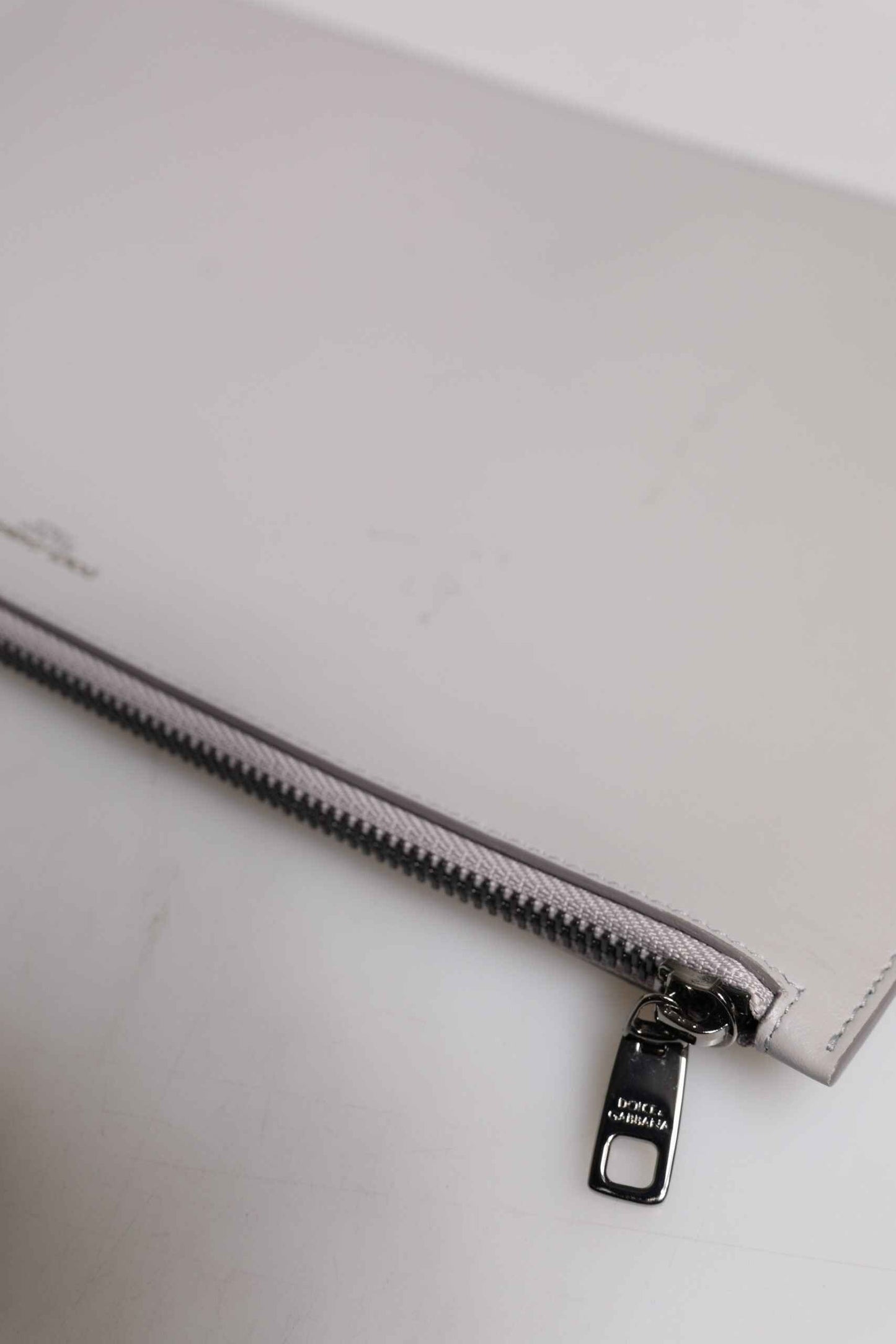 Gray Solid Leather DG Logo Men Clutch Zip Pouch Bag