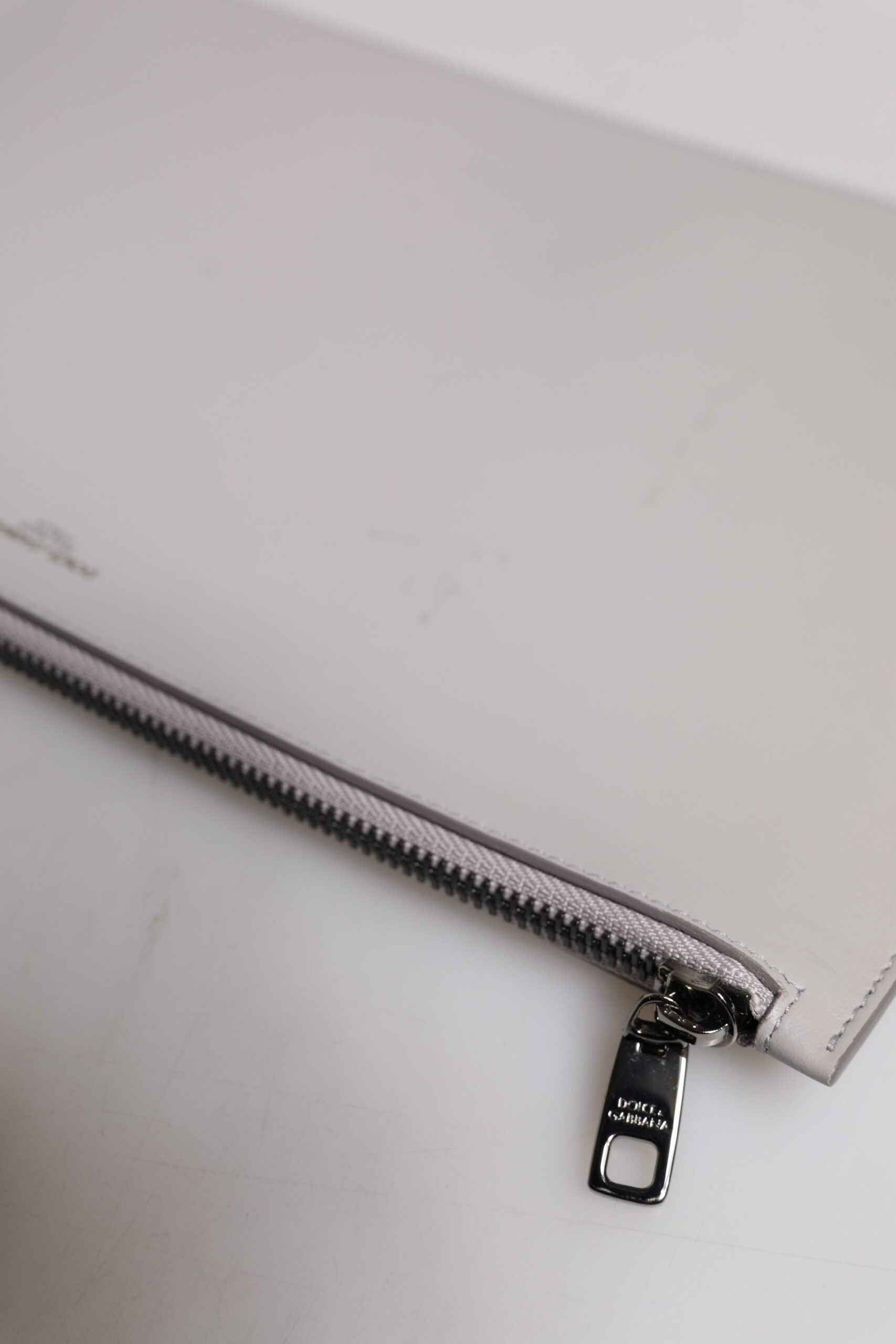 Gray Solid Leather DG Logo Men Clutch Zip Pouch Bag