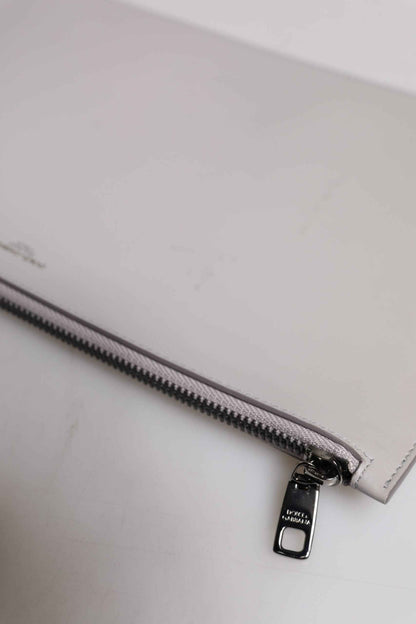 Gray Solid Leather DG Logo Men Clutch Zip Pouch Bag