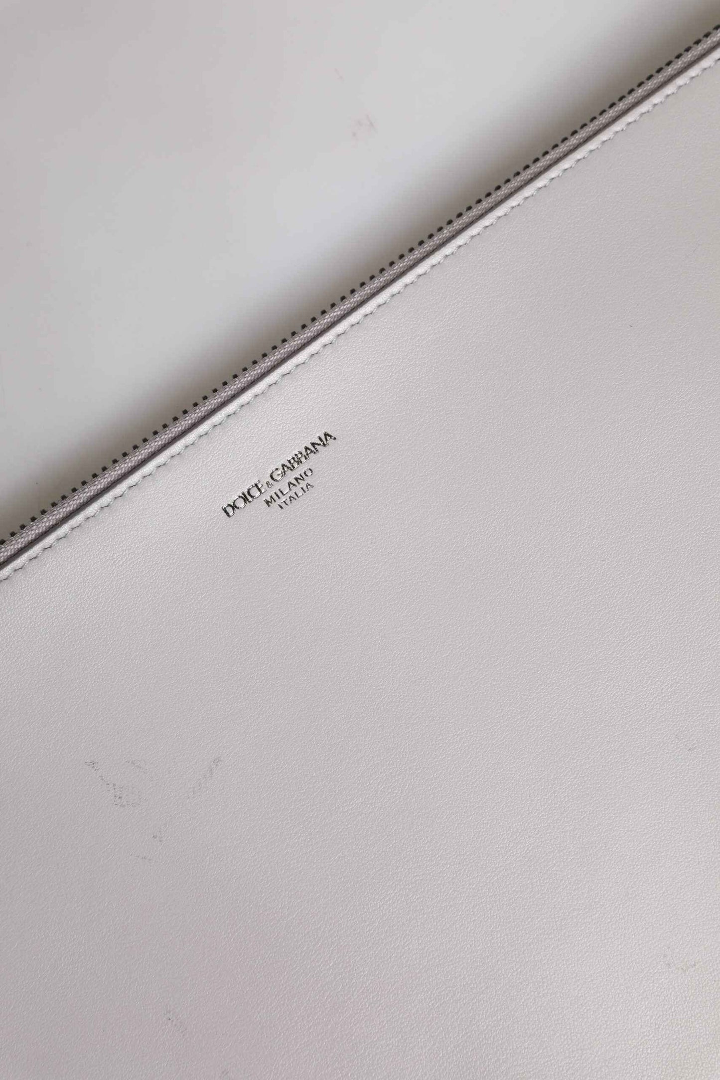 Gray Solid Leather DG Logo Men Clutch Zip Pouch Bag