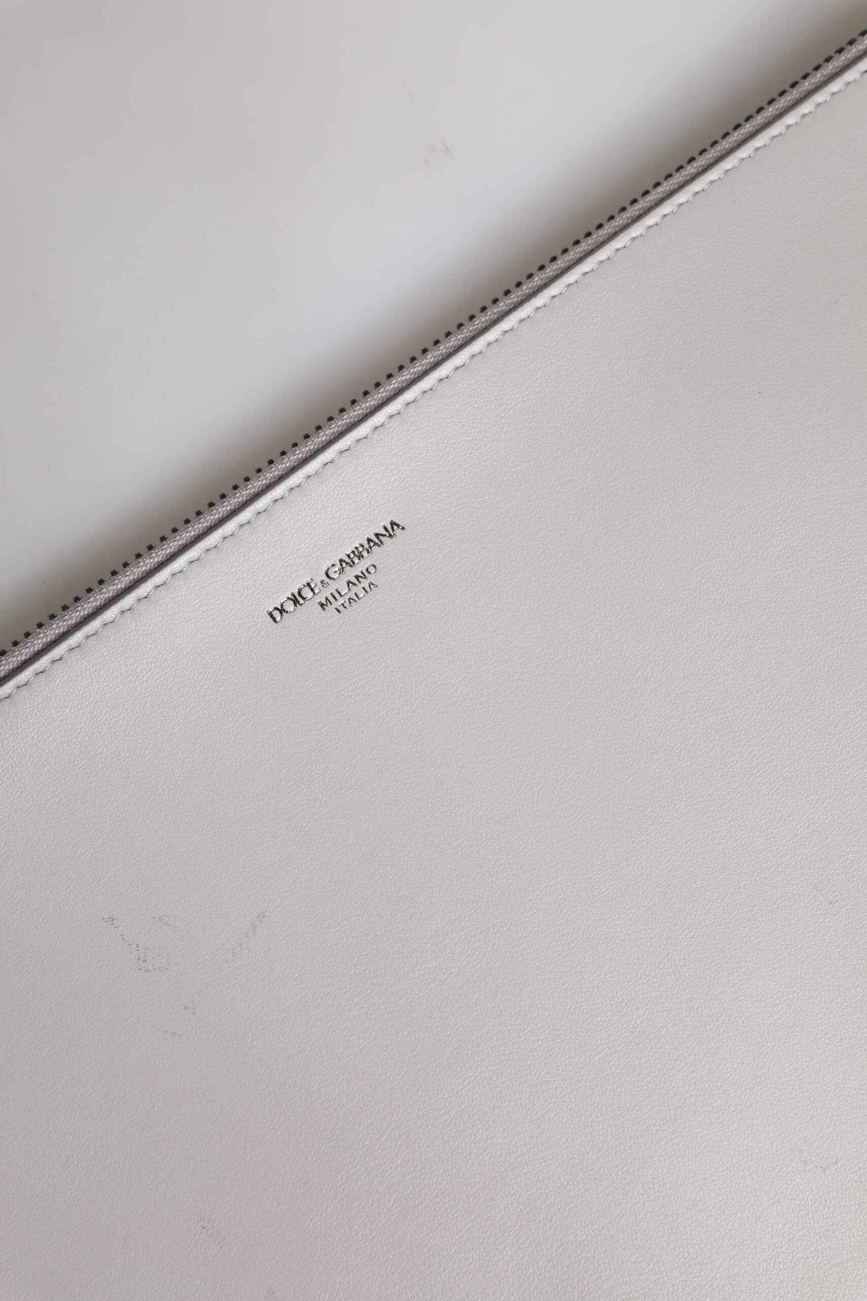 Gray Solid Leather DG Logo Men Clutch Zip Pouch Bag