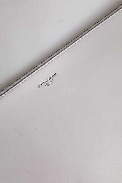 Gray Solid Leather DG Logo Men Clutch Zip Pouch Bag
