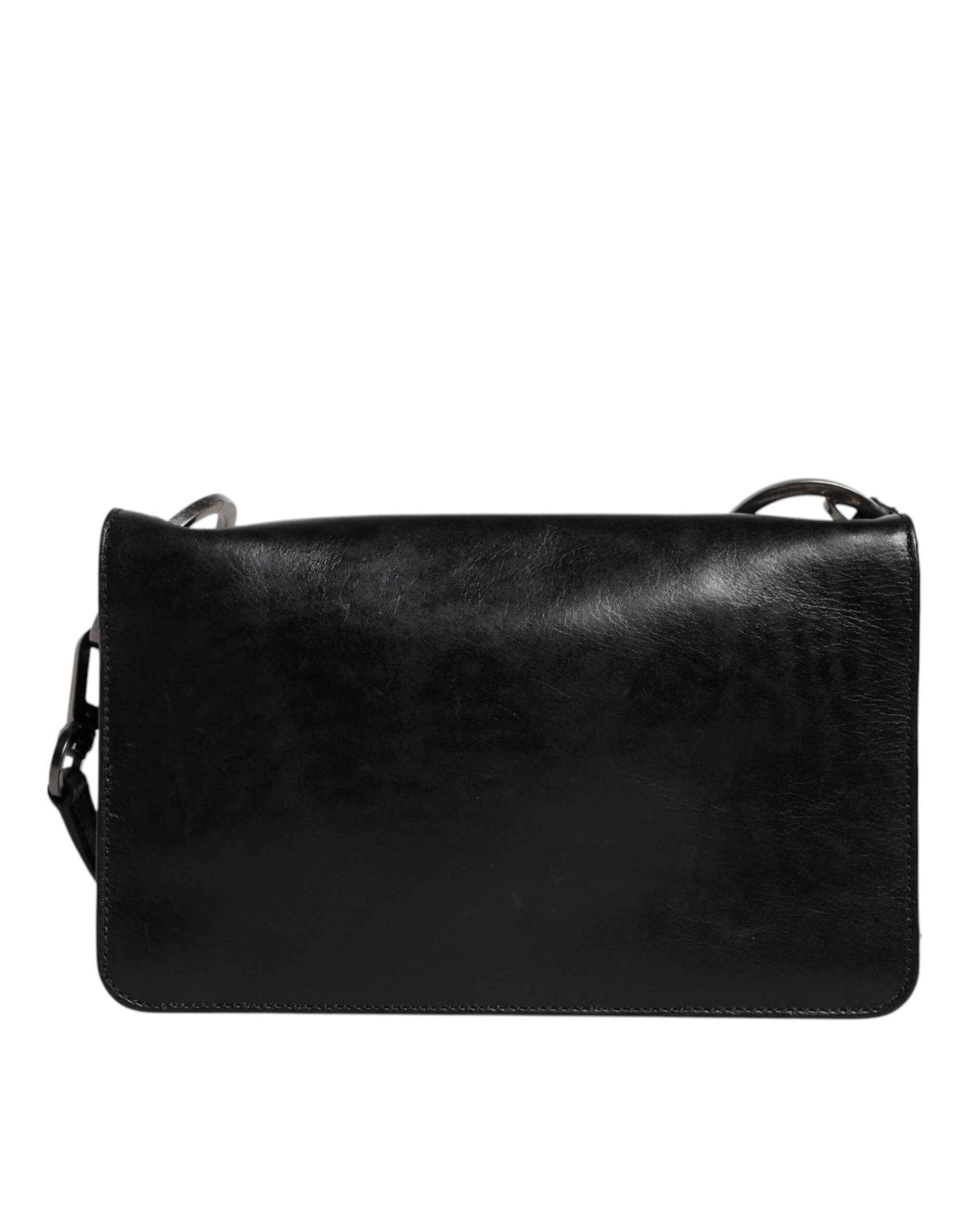 Black Leather Logo Purse Shoulder Crossbody Bag