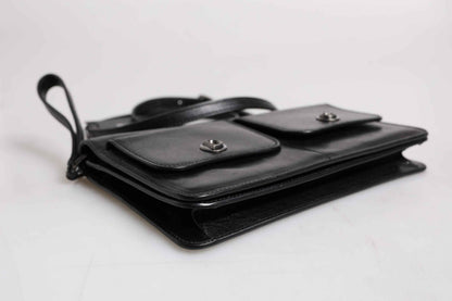 Black Leather Logo Purse Shoulder Crossbody Bag