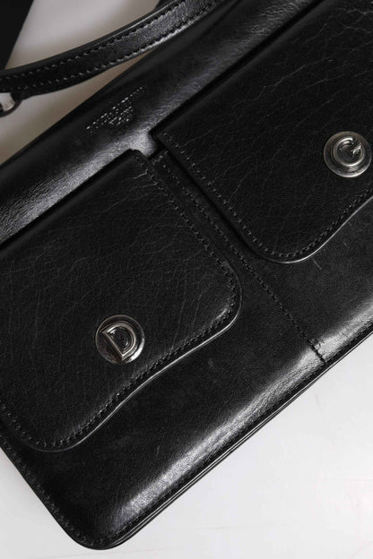 Black Leather Logo Purse Shoulder Crossbody Bag