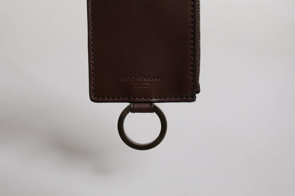Brown Calf Leather Lanyard Logo Card Holder Wallet
