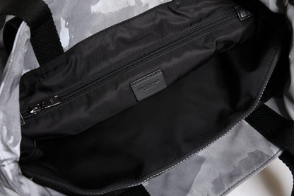 Gray Camo Cotton Multiple Compartments Tote Bag