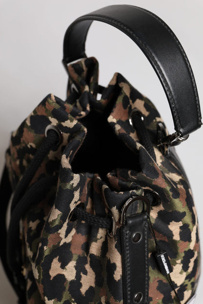 Multicolor Leopard Cotton Shoulder Bucket Bag