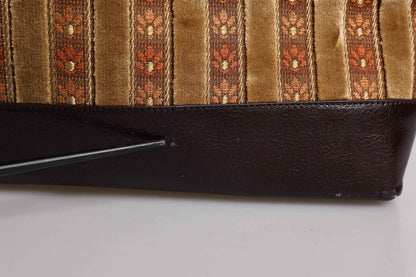 Beige Maroon Velvet Leather Jacquard Travel Handbag Bag
