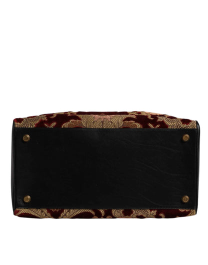 Multicolor Leather Brocade Velvet Travel Duffle Tote Bag