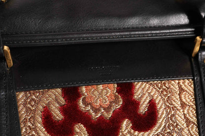 Multicolor Leather Brocade Velvet Travel Duffle Tote Bag