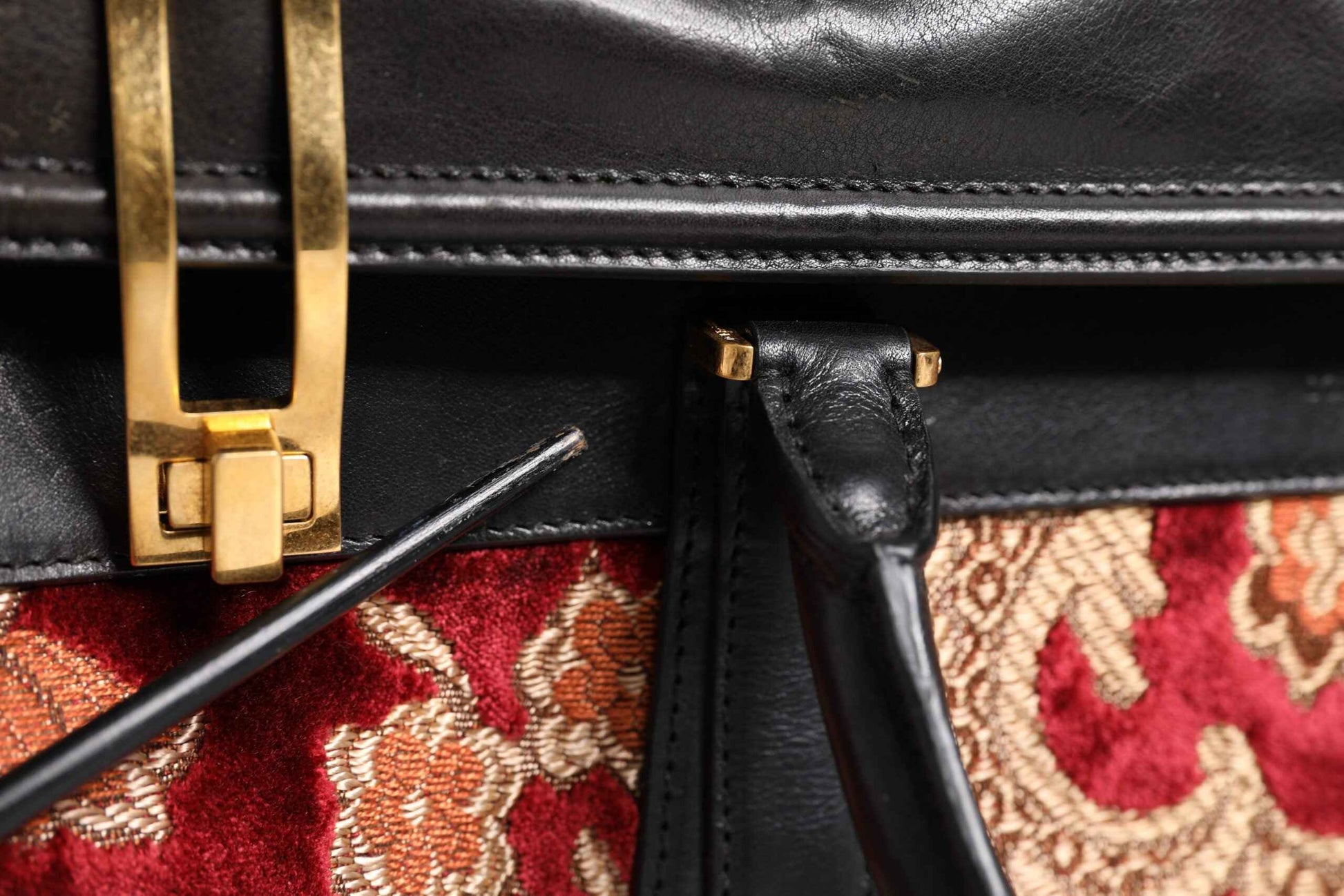 Multicolor Leather Brocade Velvet Travel Duffle Tote Bag