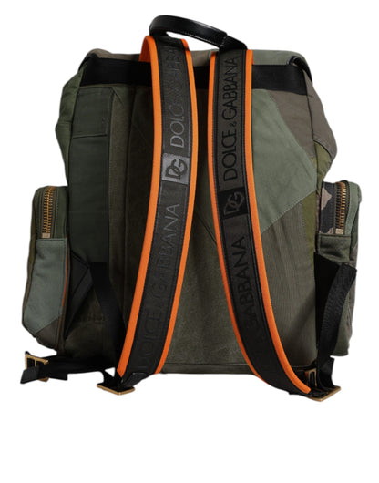 Military Green Patchwork Travel Backpack Bag