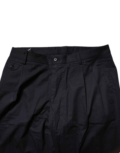 Dark Blue Cotton Tapered Formal Pants