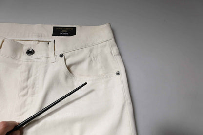 Off White Cotton Stretch Skinny Denim Jeans