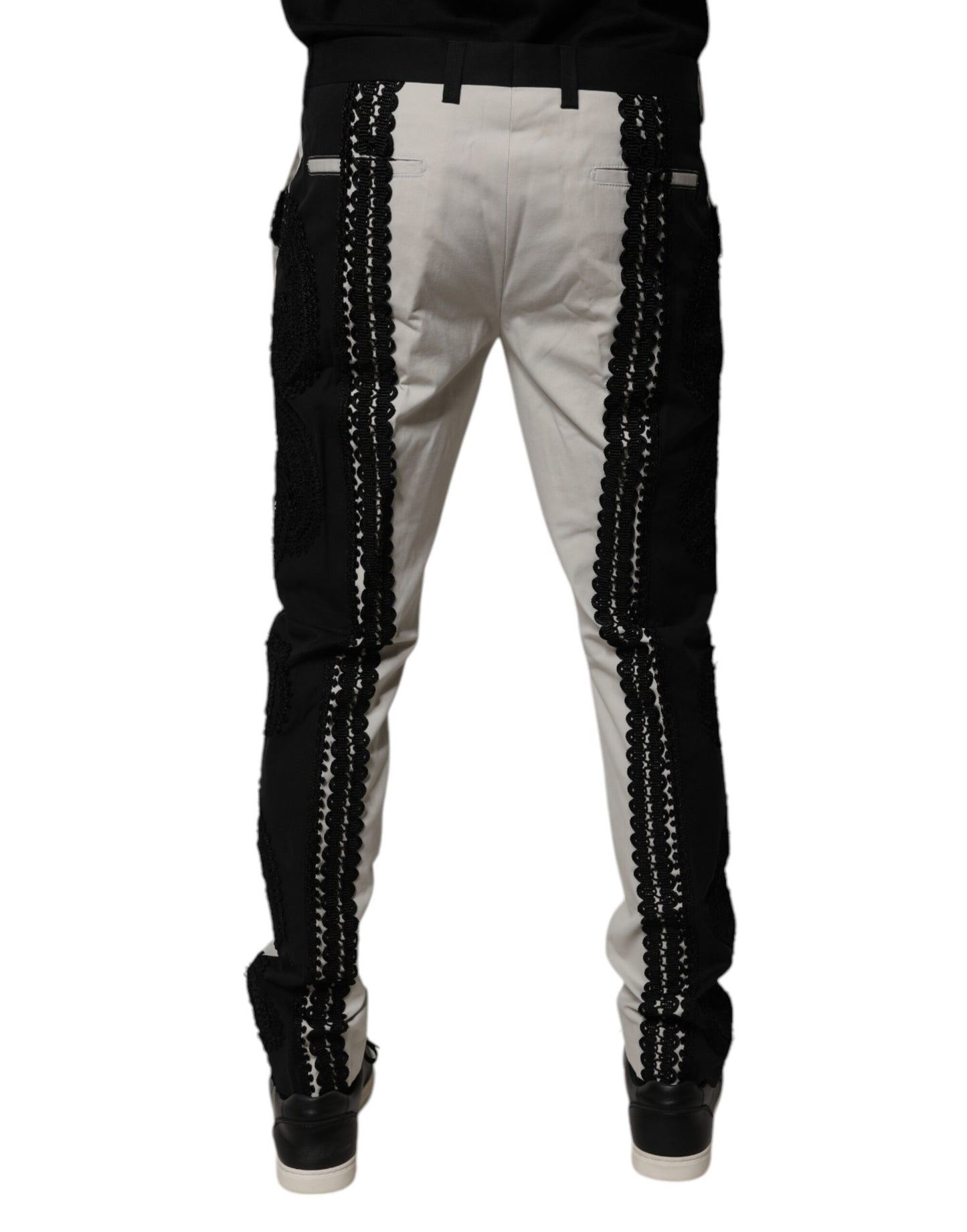 White Lace Trim Mid Waist Dress Formal Pants