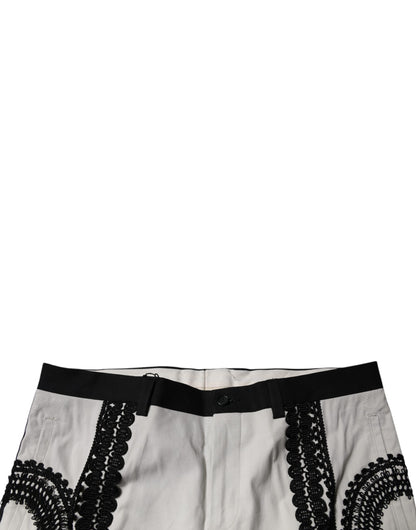 White Lace Trim Mid Waist Dress Formal Pants