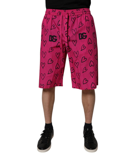 Pink Cotton Heart Print Bermuda Shorts