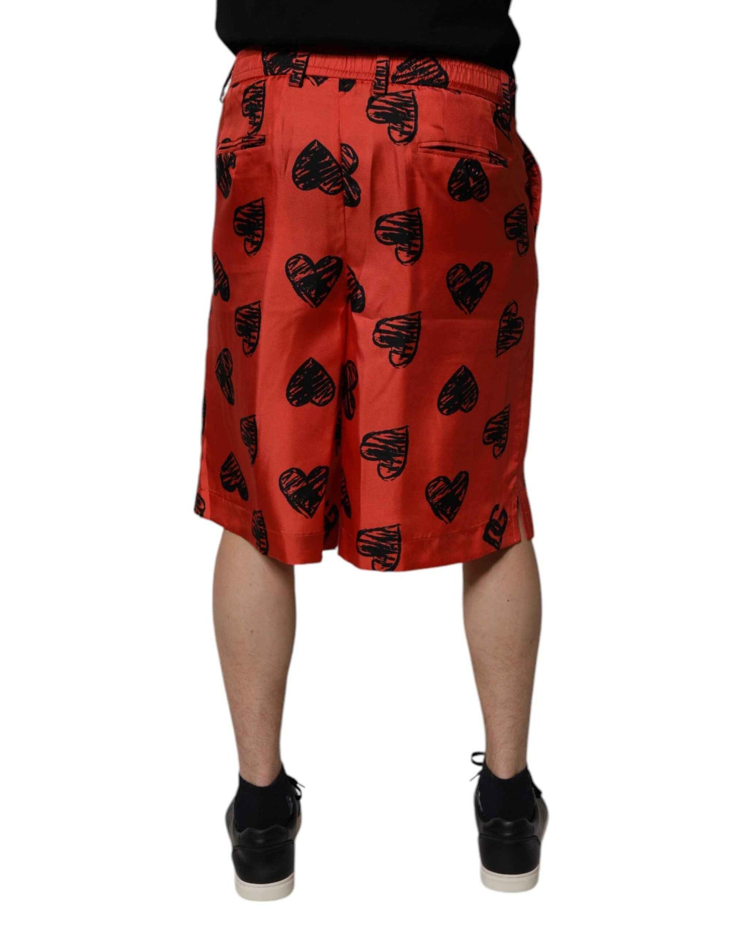 Orange Silk Heart Print Bermuda Shorts