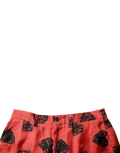 Orange Silk Heart Print Bermuda Shorts
