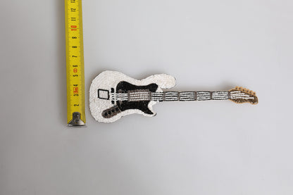 Gold Brass Logo Beaded Guitar Pin Brooch