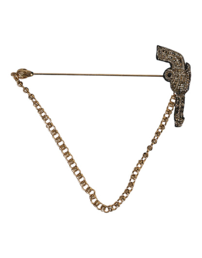 Black Gold Brass Copper Revolver Brooch Lapel Pin