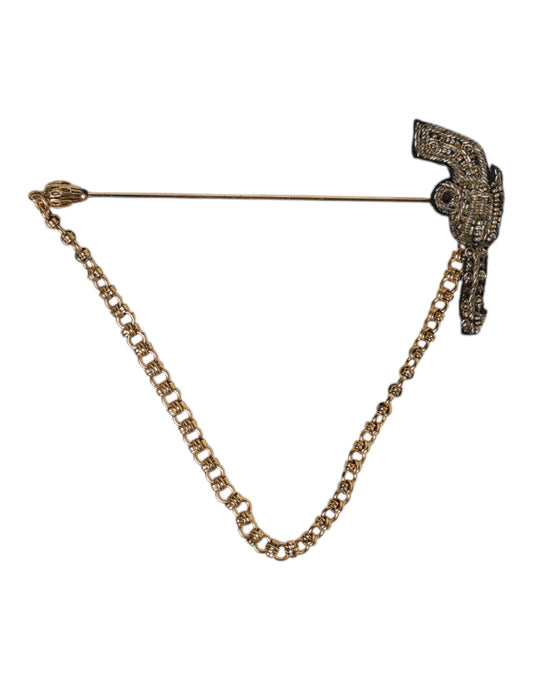 Black Gold Brass Copper Revolver Brooch Lapel Pin