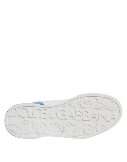 White Blue Leather Logo Low Top Sneakers Shoes