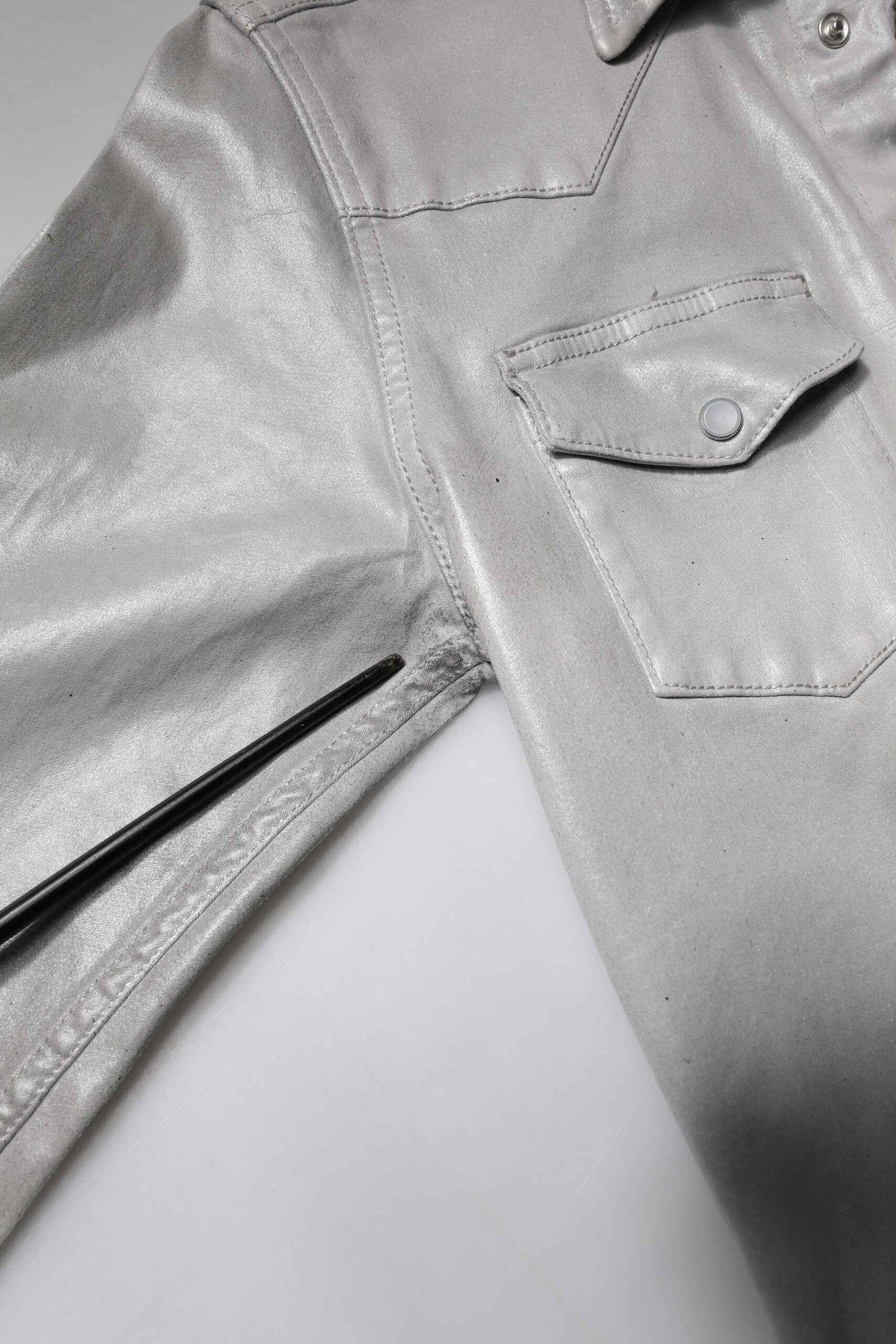 Metallic Gray Cotton Button Down Shirt