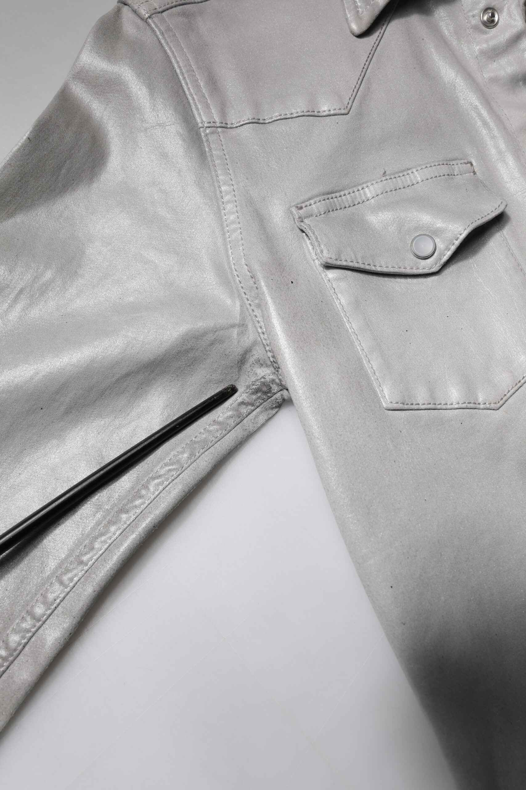 Metallic Gray Cotton Button Down Shirt