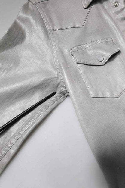 Metallic Gray Cotton Button Down Shirt