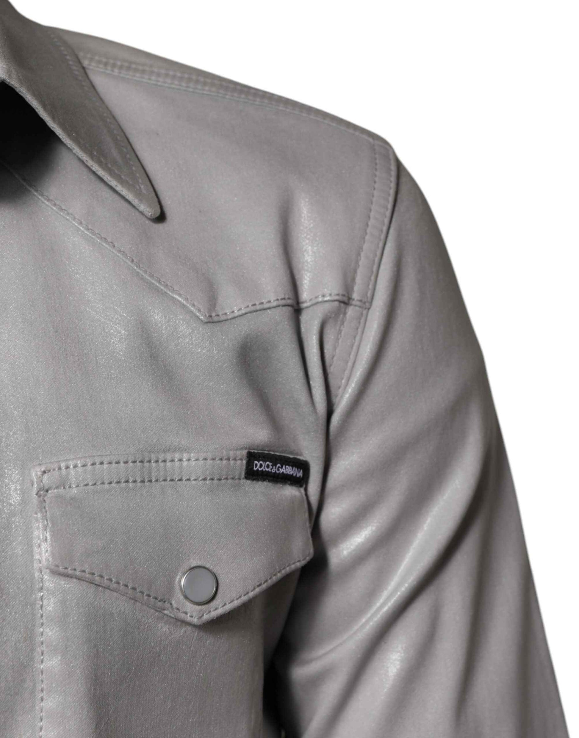 Metallic Gray Cotton Button Down Shirt