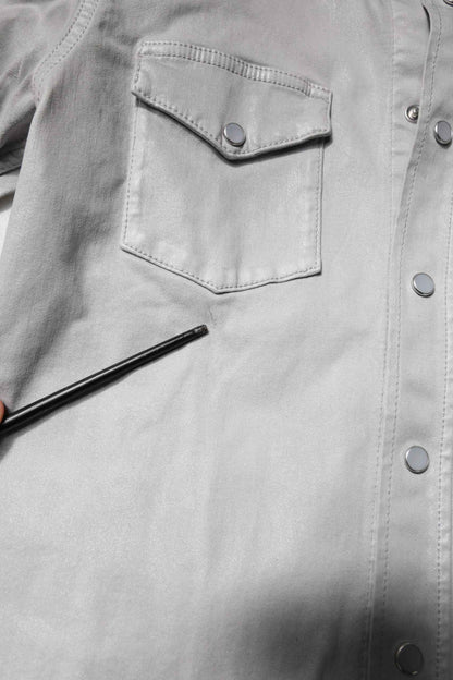 Metallic Gray Cotton Button Down Shirt