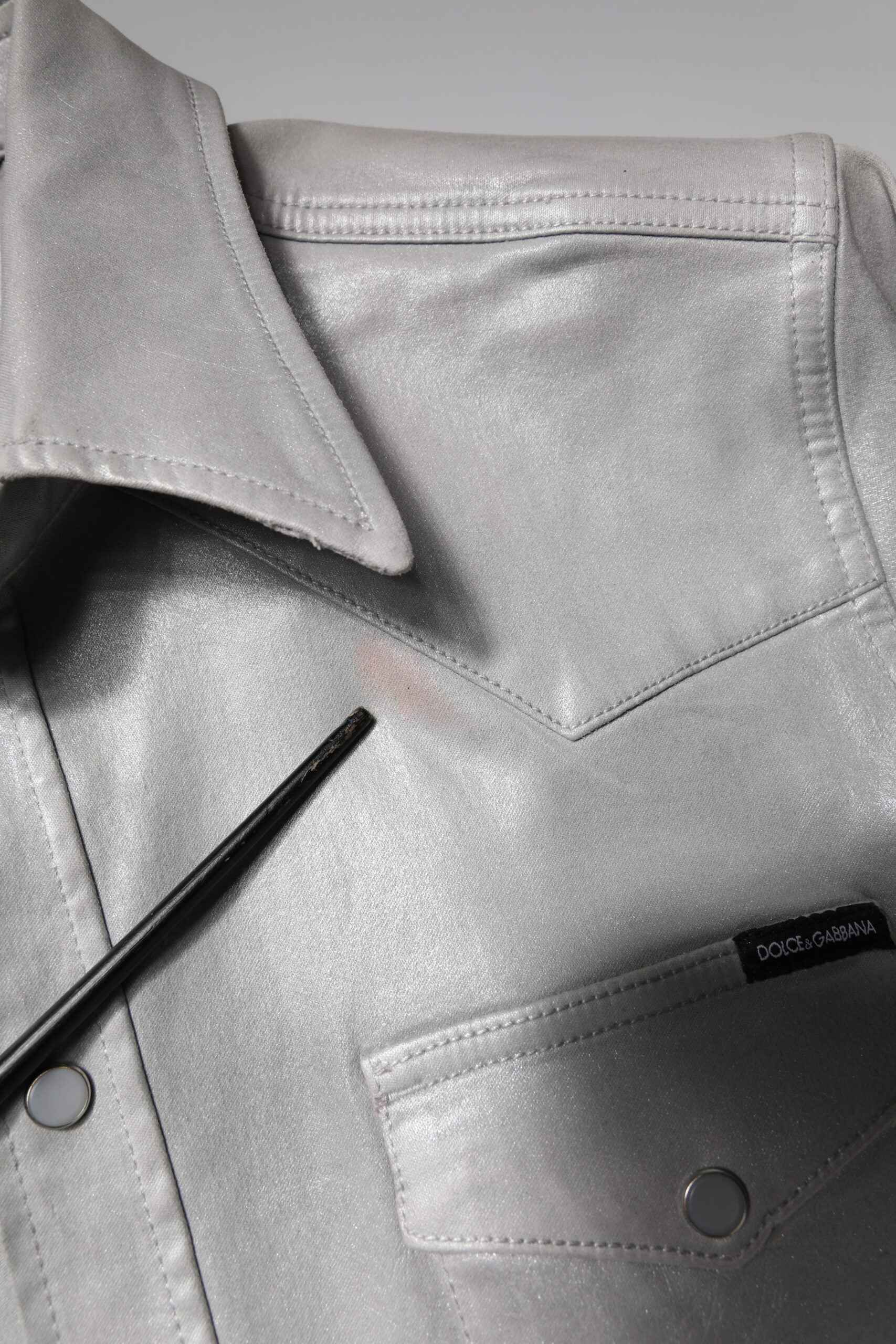 Metallic Gray Cotton Button Down Shirt