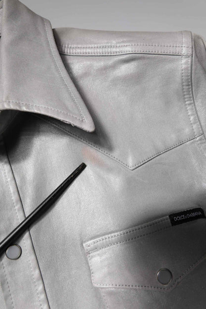 Metallic Gray Cotton Button Down Shirt