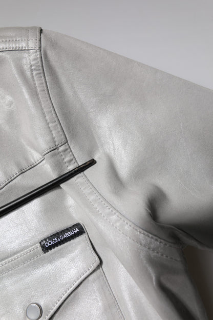Metallic Gray Cotton Button Down Shirt
