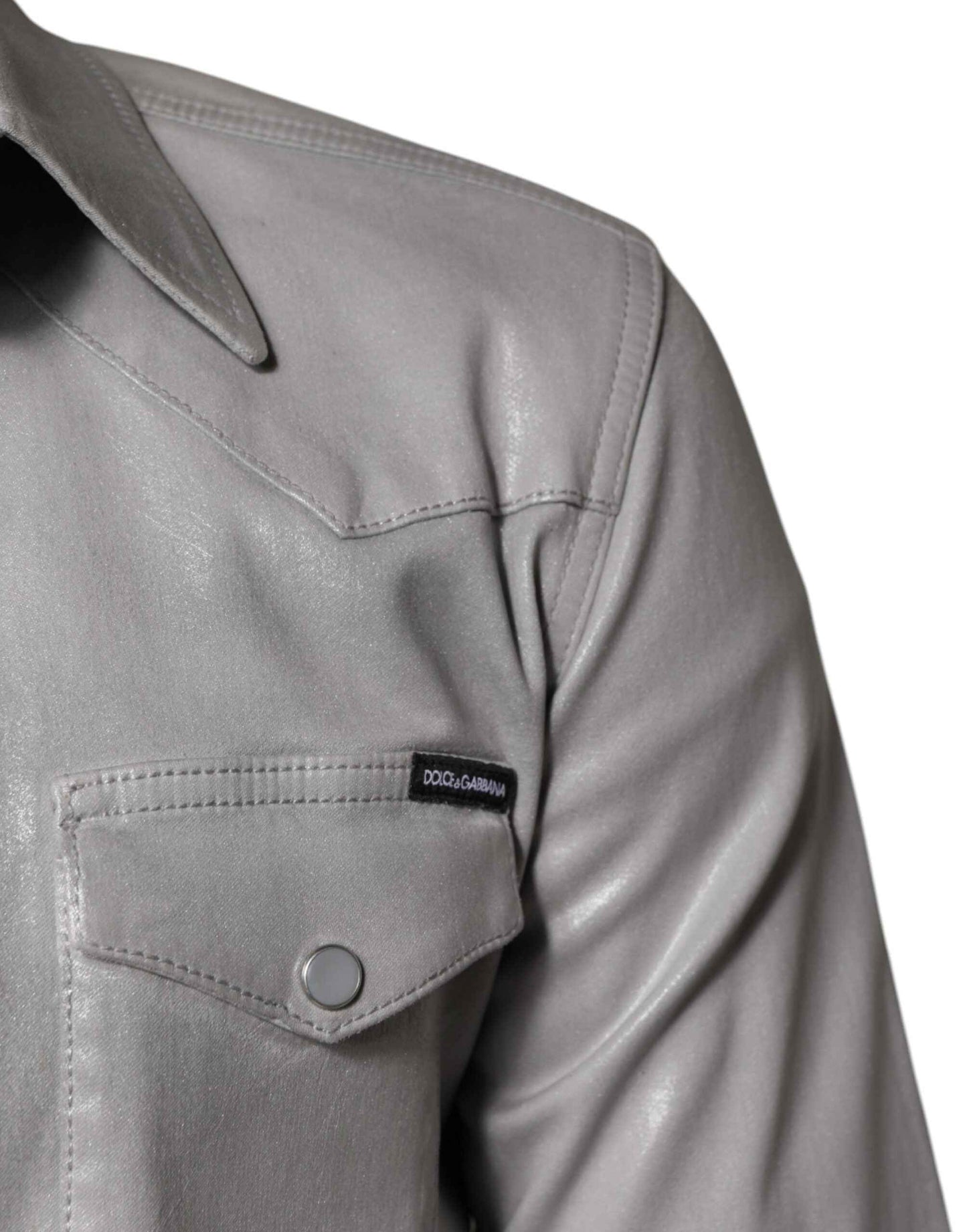 Metallic Gray Cotton Button Down Shirt
