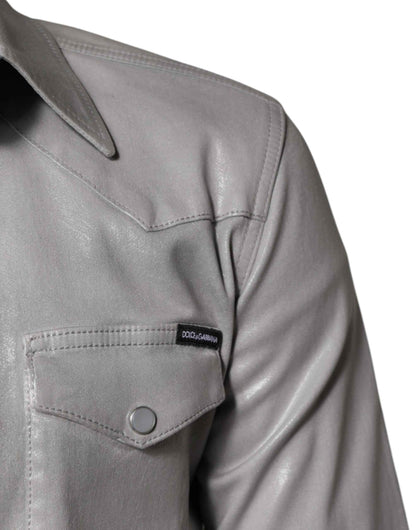 Metallic Gray Cotton Button Down Shirt