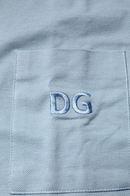 Blue Cotton Button Down Casual Men Polo Shirt